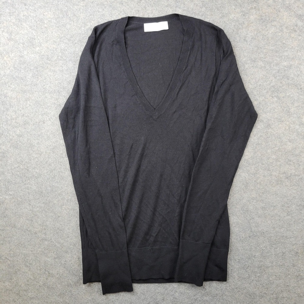 Everlane Sweater Womens Petite Small Black 100% Wool V Neck Lightweight Pullover